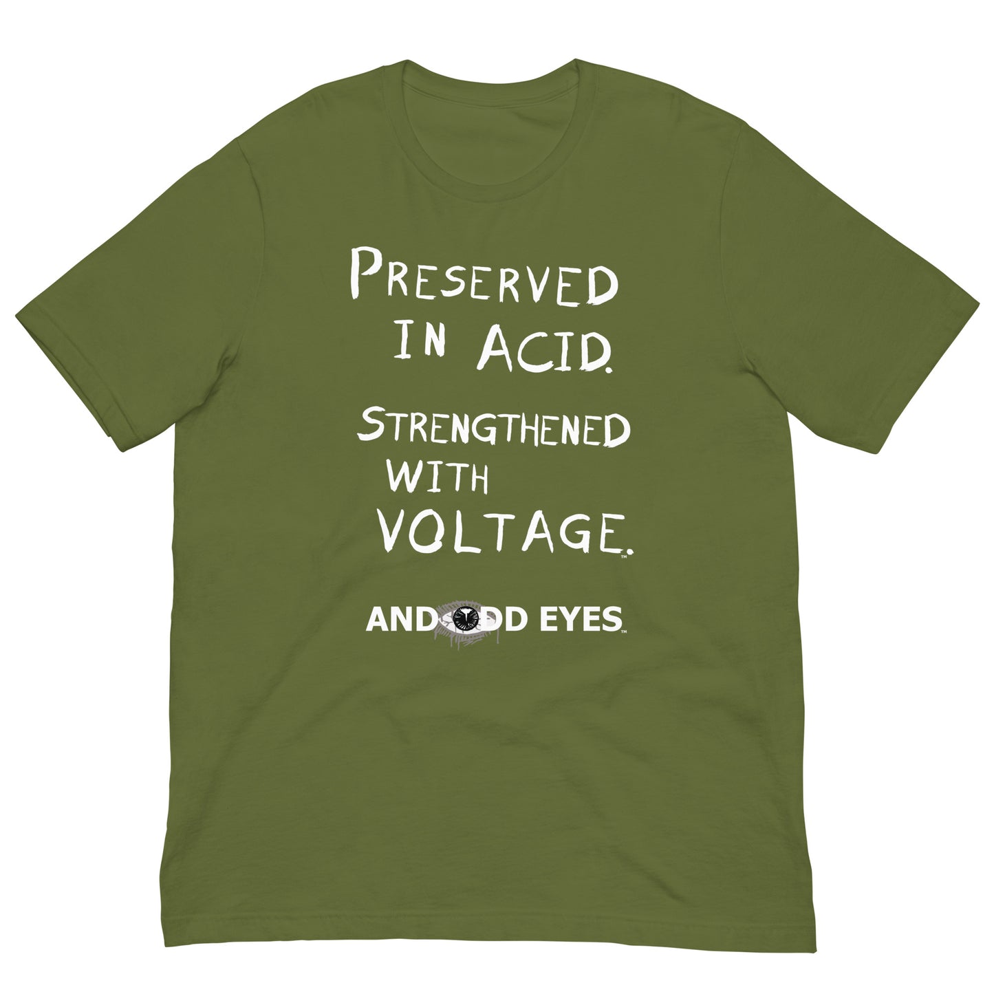 Preserved In Acid (Strengthened With Voltage) Unisex t-shirt [White Ink]